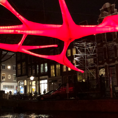 a close up of a pink building